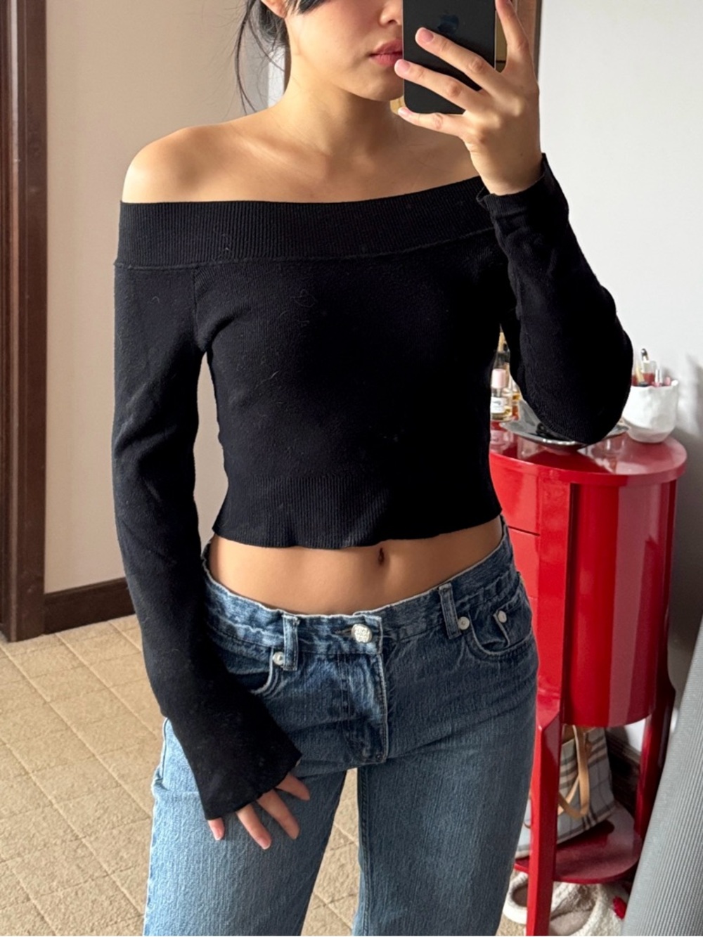 Garage black knit off the shoulder top